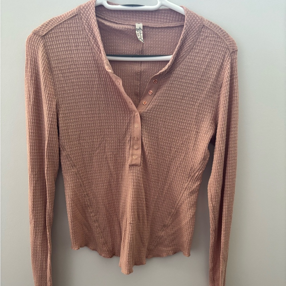 Free People Textured Button Down Shirt in Peach